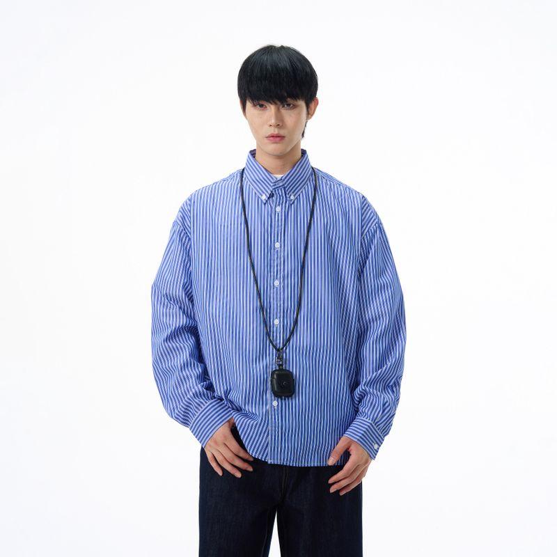 Kisko Simple American Retro Classic Striped Lapel Casual Shirt Unisex Trendy Loose Shirt Jacket Ins