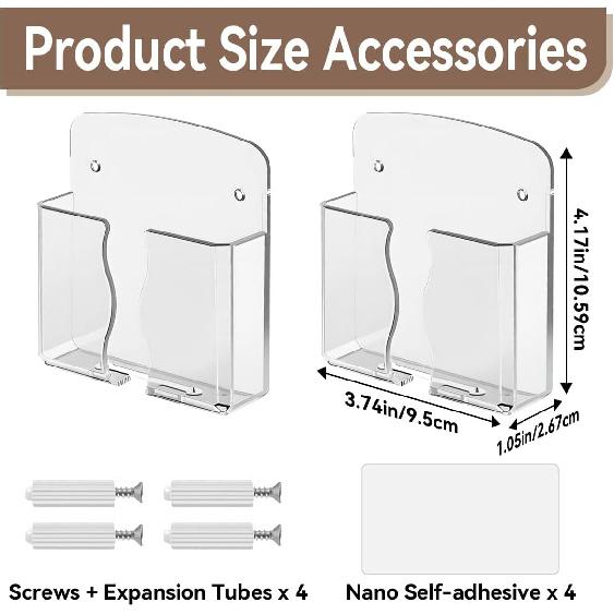 2 Pcs Clear Wall Mount Phone Holders , Self Adhesive Plastic Stand, Compatible With iphone And Android Smartphones. Bedside Cell Mobile Phone