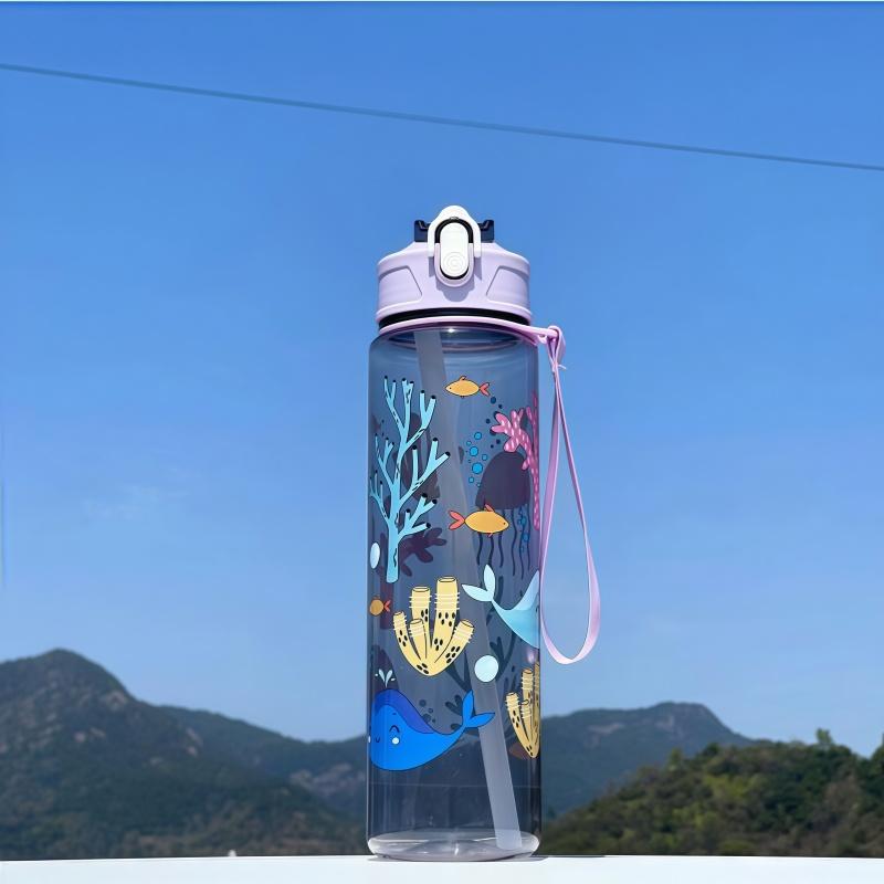 750ml Dinosaur Water Bottle For Kids Water Sippy Cup With Silicone Straw Leakproof Plastic Water Bottles Summer Kids Water Cup
