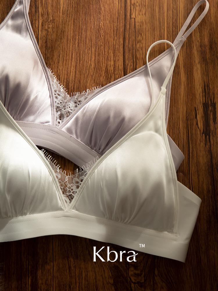 French Satin Lace Triangle Cup Push-Up Bra for Small Breasts - Women's Anti-Sagging Lingerie with Side Support.