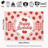 2D Flat Red Gingham Strawberry Birthday Backdrop Photography Background