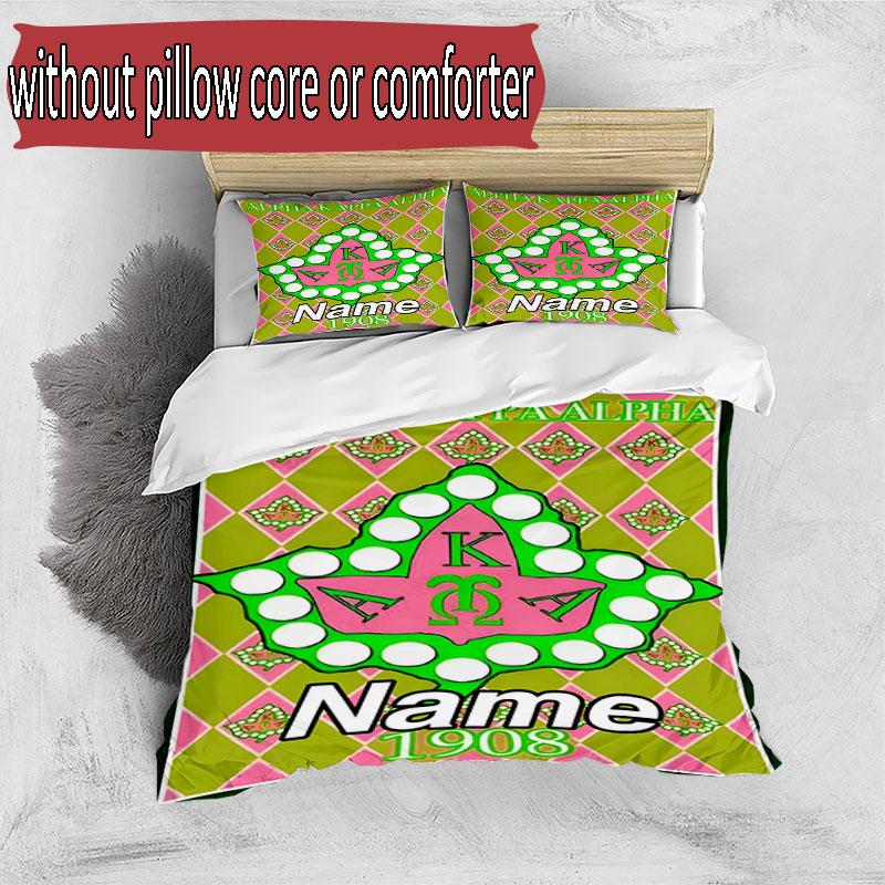 3pcs Duvet Cover Set (1*Duvet Cover + 2*Pillowcase, Without Core), Custom Name Alpha Kappa Alpha Pattern Bedding Set, Home Bedroom Decor Gift