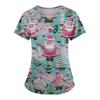 Women's Fashion Printed Short Sleeve V Neck Pattern Tops Pocket Working T-shirts