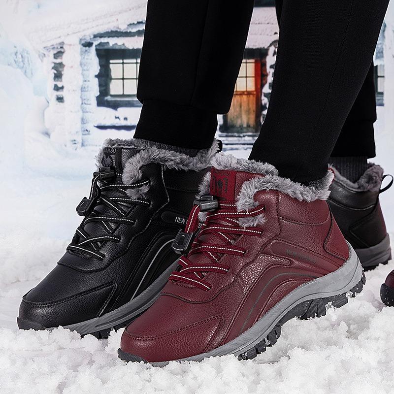 Winter high-top outdoor cotton shoes men's shoes fleece thickened warm walking shoes non-slip leather shoes for the elderly