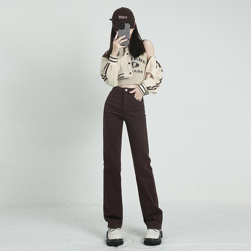 Women's Black High-Waist Wide-Leg Jeans, Spring 2024 - Loose, Slim Fit, Casual Straight-Leg Style