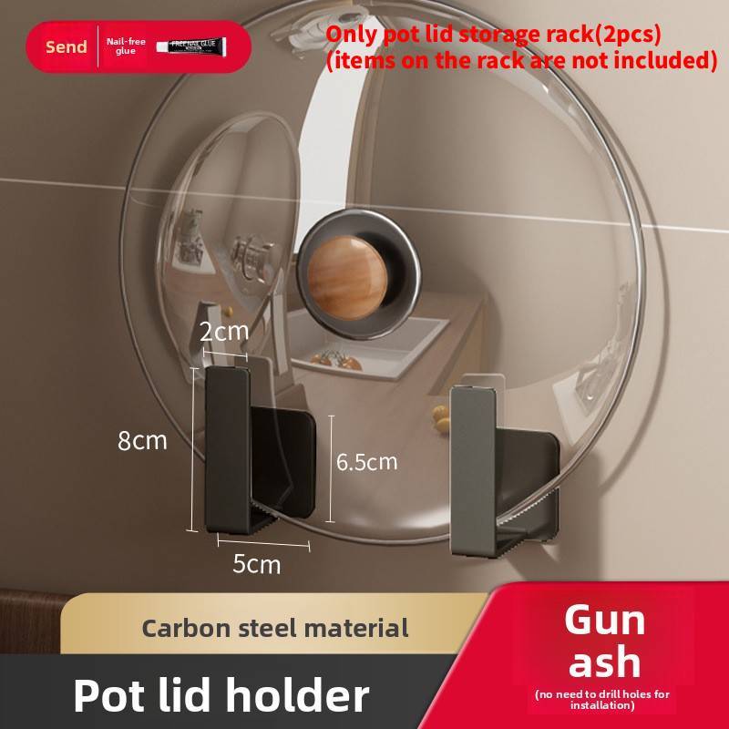 Kitchen Wall Mount Pot Lid And Cutting Board Rack With Steel Material For Space Saving