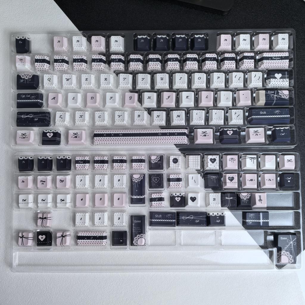 MAIMOOO Lolita Style Keycaps Pbt Moa Cherry Cute Blue Pink Black Customized Sublimation Keycaps AZERTY Alice Layout