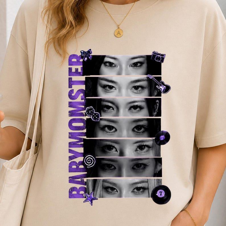 2026 Heißer Verkauf BABYMONSTER Kpop Girlgroup Beidseitig Bedrucktes T-Shirt Y2K Gothic Baumwolle Übergroße T-Shirts Locker Bequem und Vielseitig S black