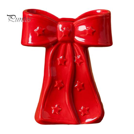 Dried Flower Holder Ceramic Bow Vase with Star, Decorative Flowers Vase, Creative French Style Arrangement for Living Room Table Centerpiece