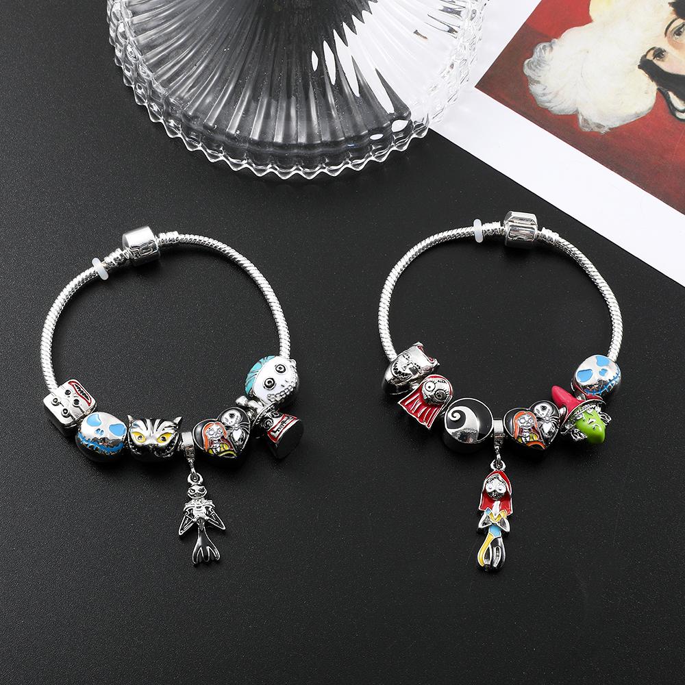 The Nightmare Before Christmas Enamel Charm Bracelet Jack Skellington Sally DIY Couple Beads Bangles Gifts for Lovers