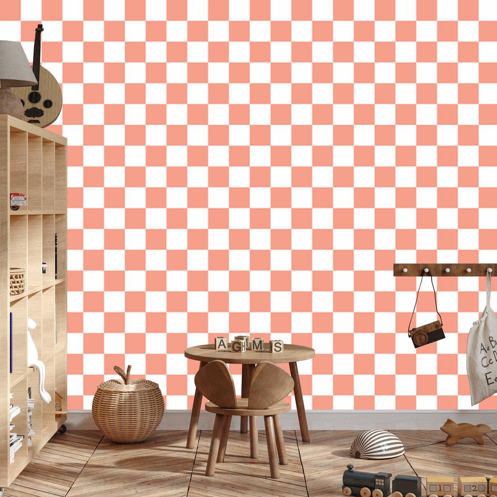 Checkerboard wallpaper, coral background, coral center, 50x1000