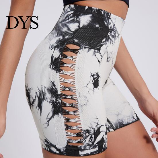 Curve-enhancing Shorts Yoga Slim Fit High Elasticity Tummy Control Seamless Quick Dry Tie-dye Waist Jogging Hollow Out Anti-exposure Butt Lifted Soft