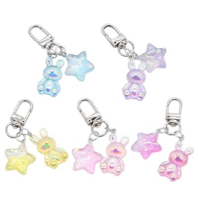 Stylish Key Chain Accessory Translucent Star and Rabbit Pendant Keyring Ornament
