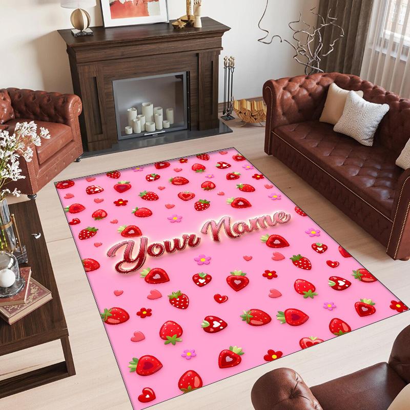 Hearts Theme Crystal Velvet Floor Rug Personalized Custom Name Text Warm Carpet Home Decoration