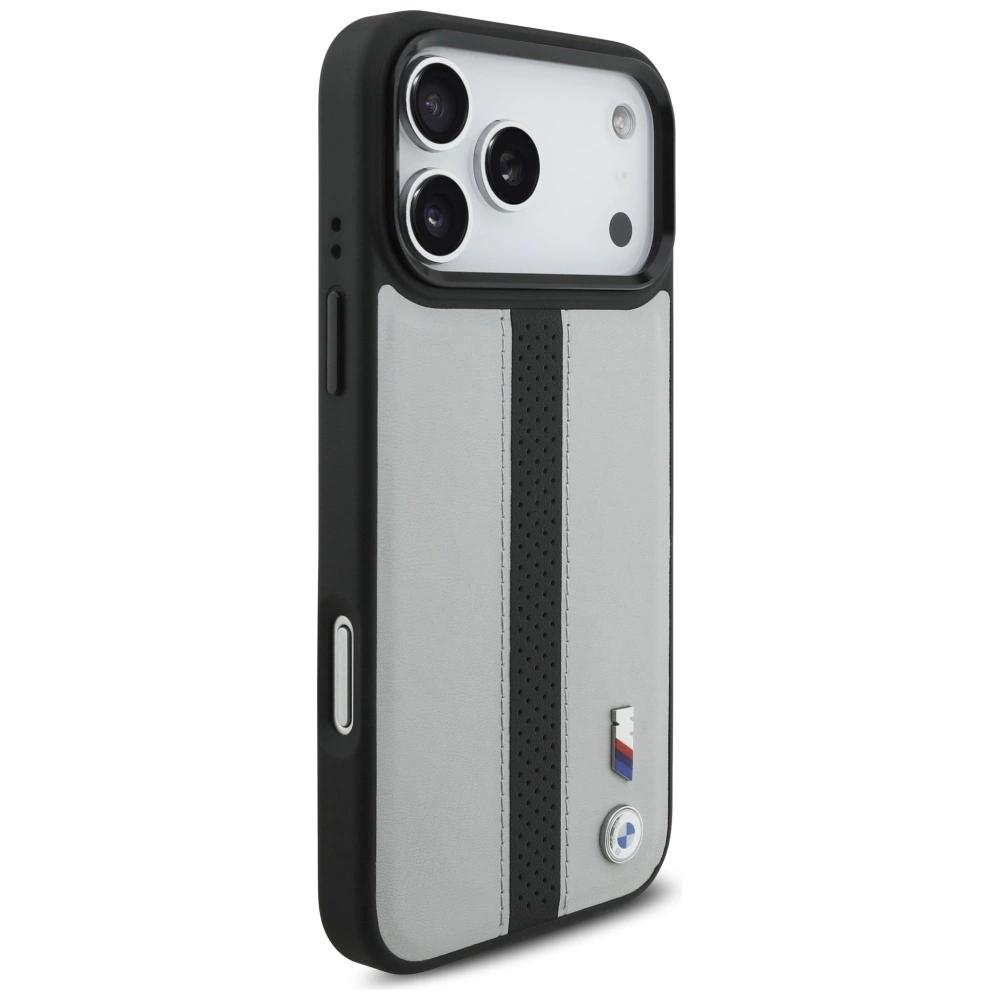 Etui BMW M Perforated Stripe Logo MagSafe na iPhone 17 Pro Max - szare