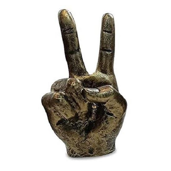 Resin Victory Sign Hand Gesture Showpiece (5.5X1.5X1.5 Inch), Gold