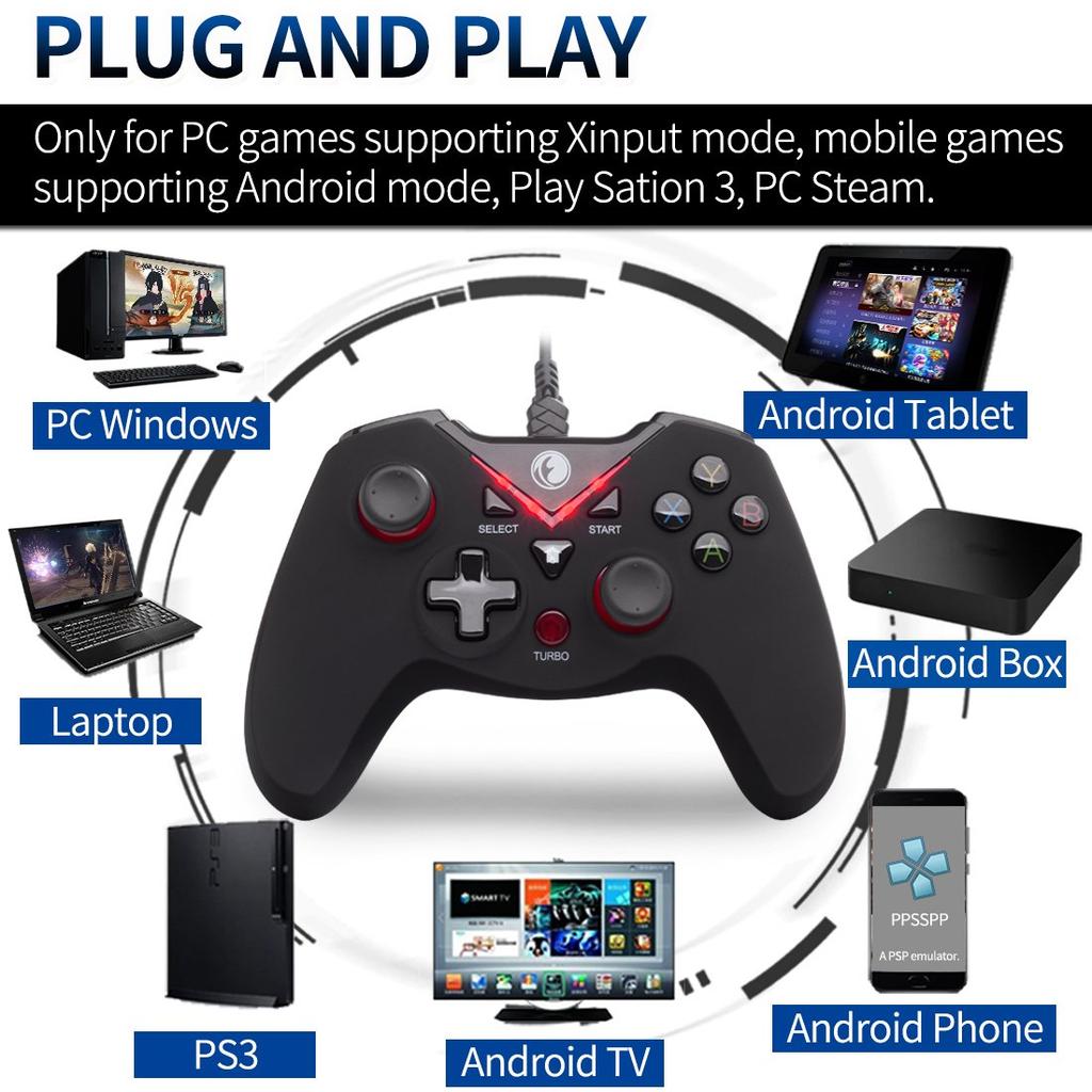 IFYOO Wired USB Game Controller Gamepad Joystick Steam Android PS3 V-one (Windows XP/7/8/10) & & & - [Red]