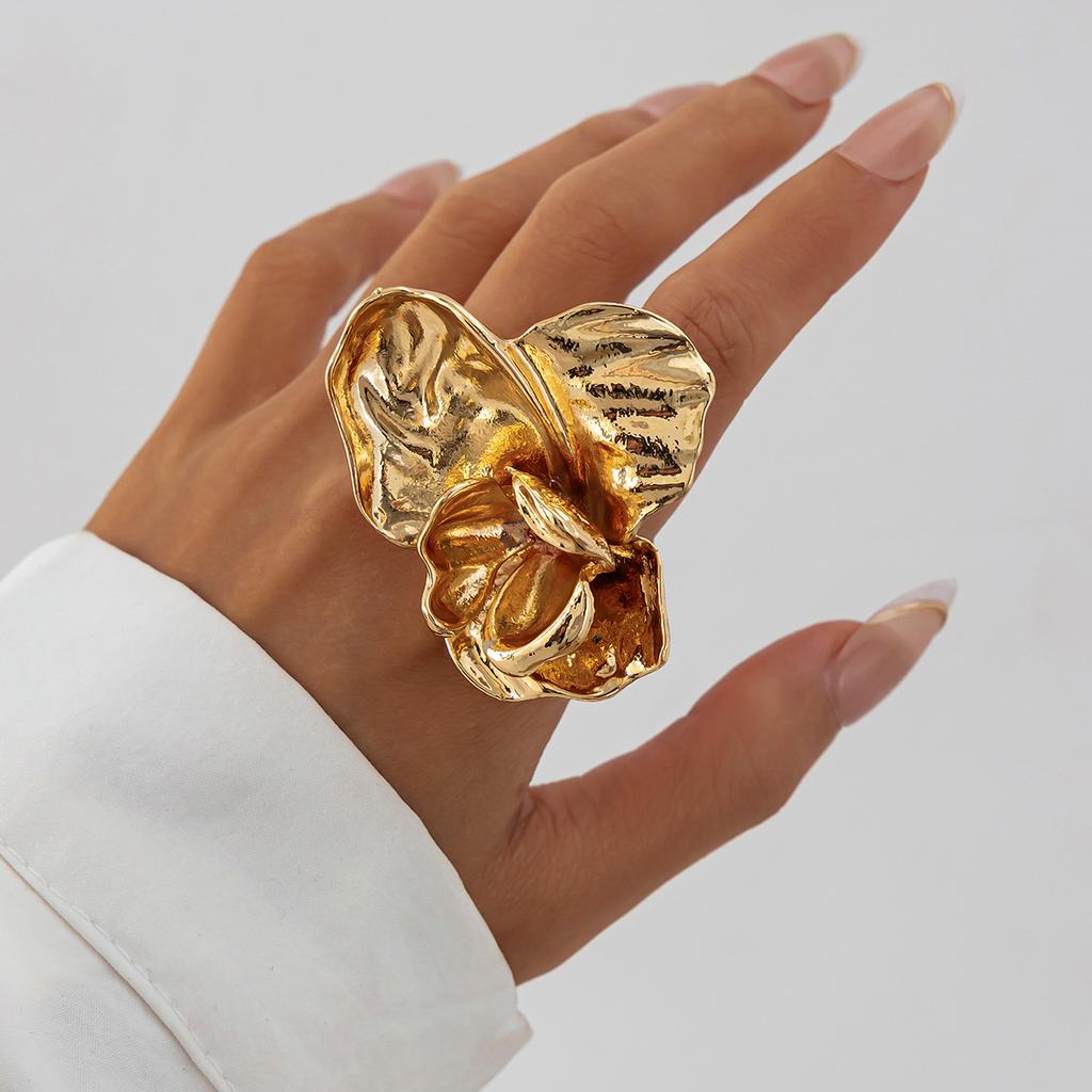 New Minimalist Gold Color Rings for Women Couples New Fashion Vintage Punk Big Flower Birthday Party Jewelry Gift