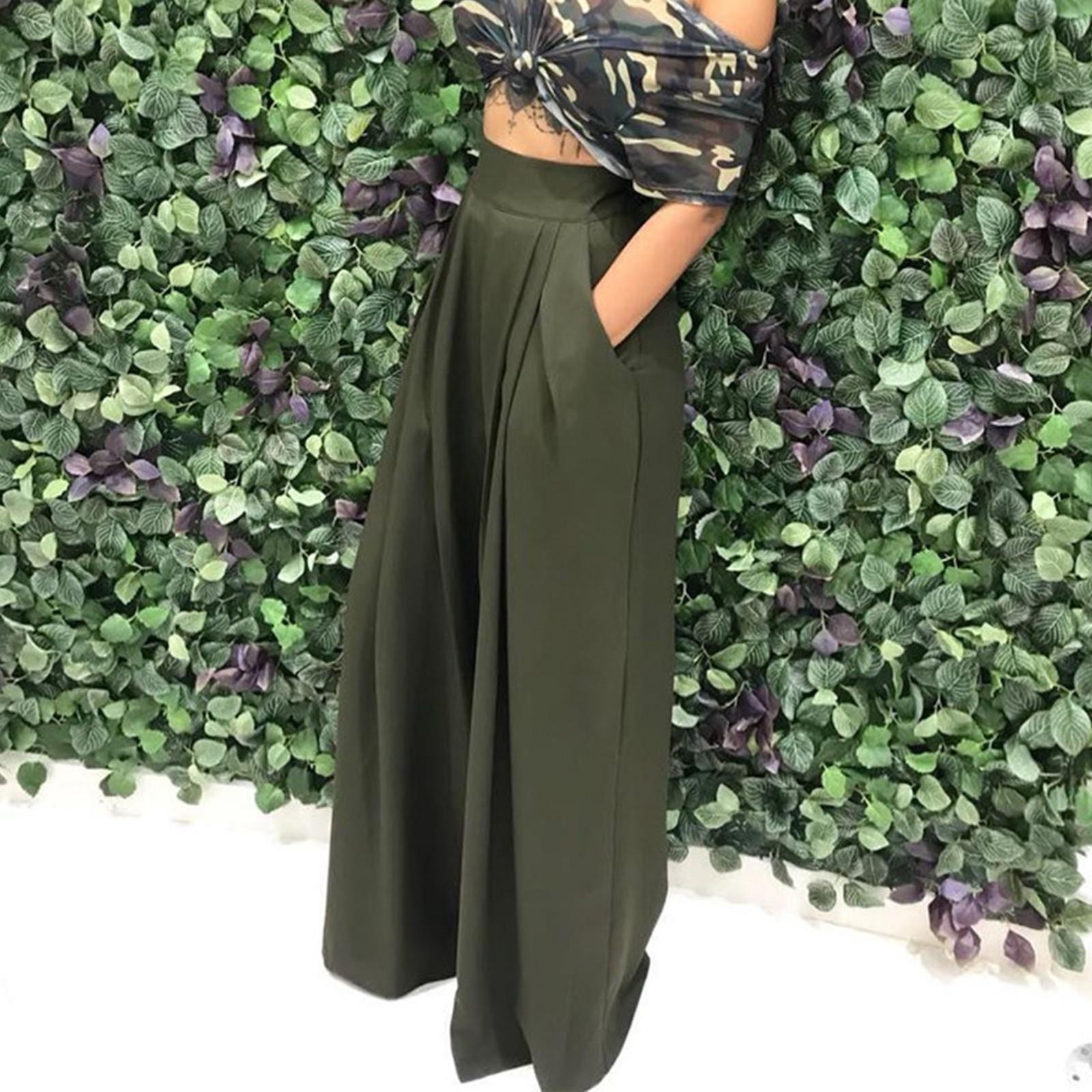 

Женские модные и персонализированные длинные повседневные брюки с широкими штанинами и динамиком XXXL армия зеленый