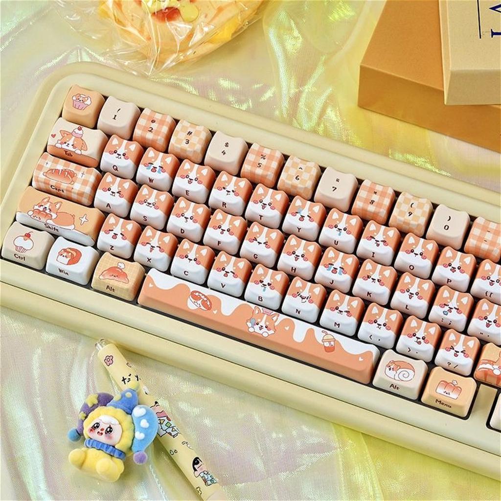 Cute Cow Cat Theme MAO KEYCAP SET PBT 129 Key Cat Cap Compatible with 60/64/84/98/108 Mechanical Keyboard