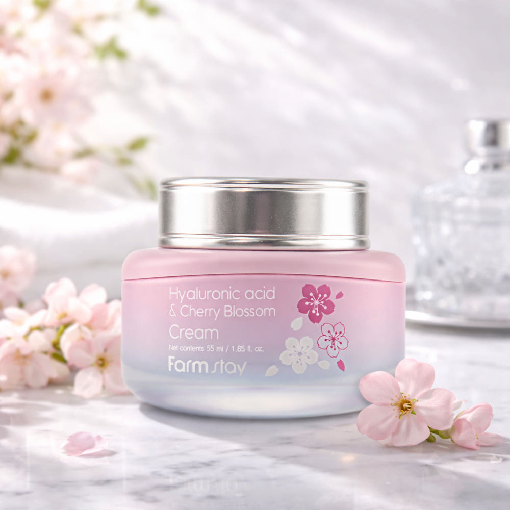 Farmstay Hyaluronic Acid & Cherry Blossom Cream Hydrating Brightening Moisturizing Face Cream 55ml