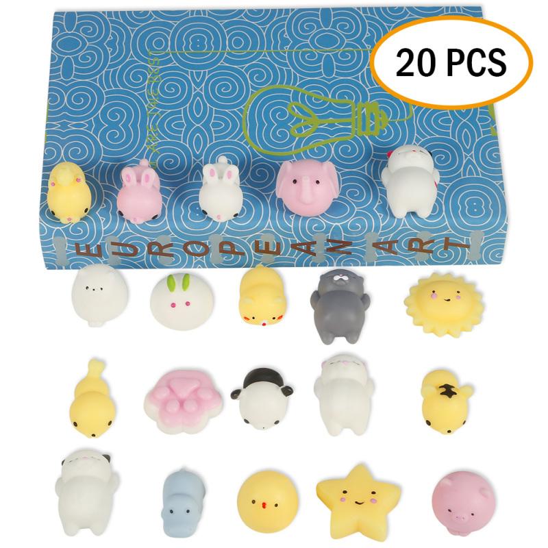 20Pcs/Set Mini Mochi Squishy Animals Panda Cat Stress Reliever Anxiety Toy for Children Adults