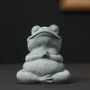 Green Sandstone Meditation Frog Ornament Sitting Frog Figurine Statue Animal Sculpture Indoor Outdoor Aquarium Water Garden Decoration