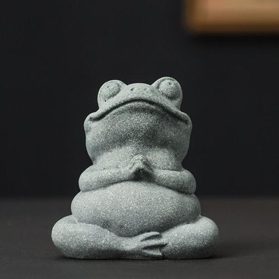 Green Sandstone Meditation Frog Ornament Sitting Frog Figurine Statue Animal Sculpture Indoor Outdoor Aquarium Water Garden Decoration