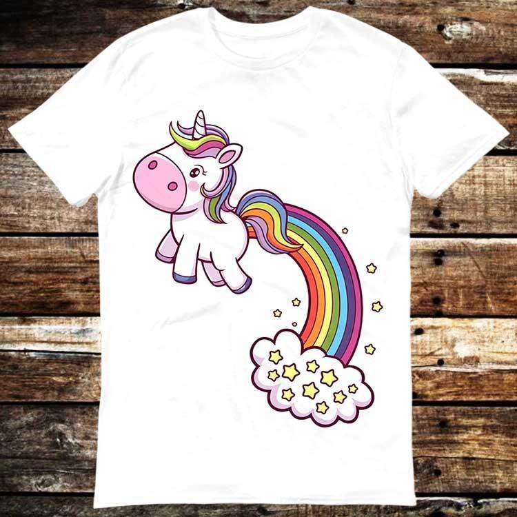 Cute Unicorn Rainbow Fart Poster Shirt Meme Gift Tee Funny Unisex Gamer Mus 6386 Unisex T-Shirt XL