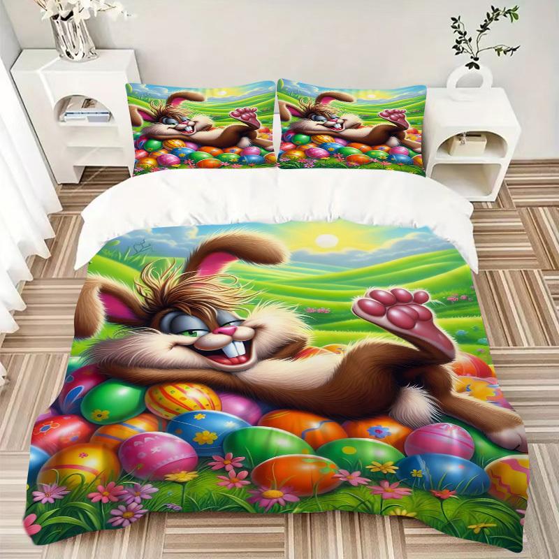 3pcs Easter Bunny Bedding Set - Includes One Quilt Cover and Two Pillowcases (No Core) - Festive Gift for Bedroom and Guest Room Decoration