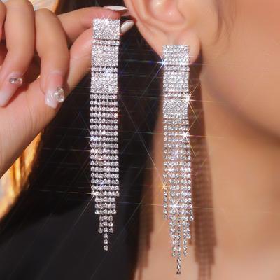Luxury Shiny Rhinestone Long Tassel Earrings Fashion Claw Chain Earrings Bridal Earrings Women's Earrings 1 Pair
