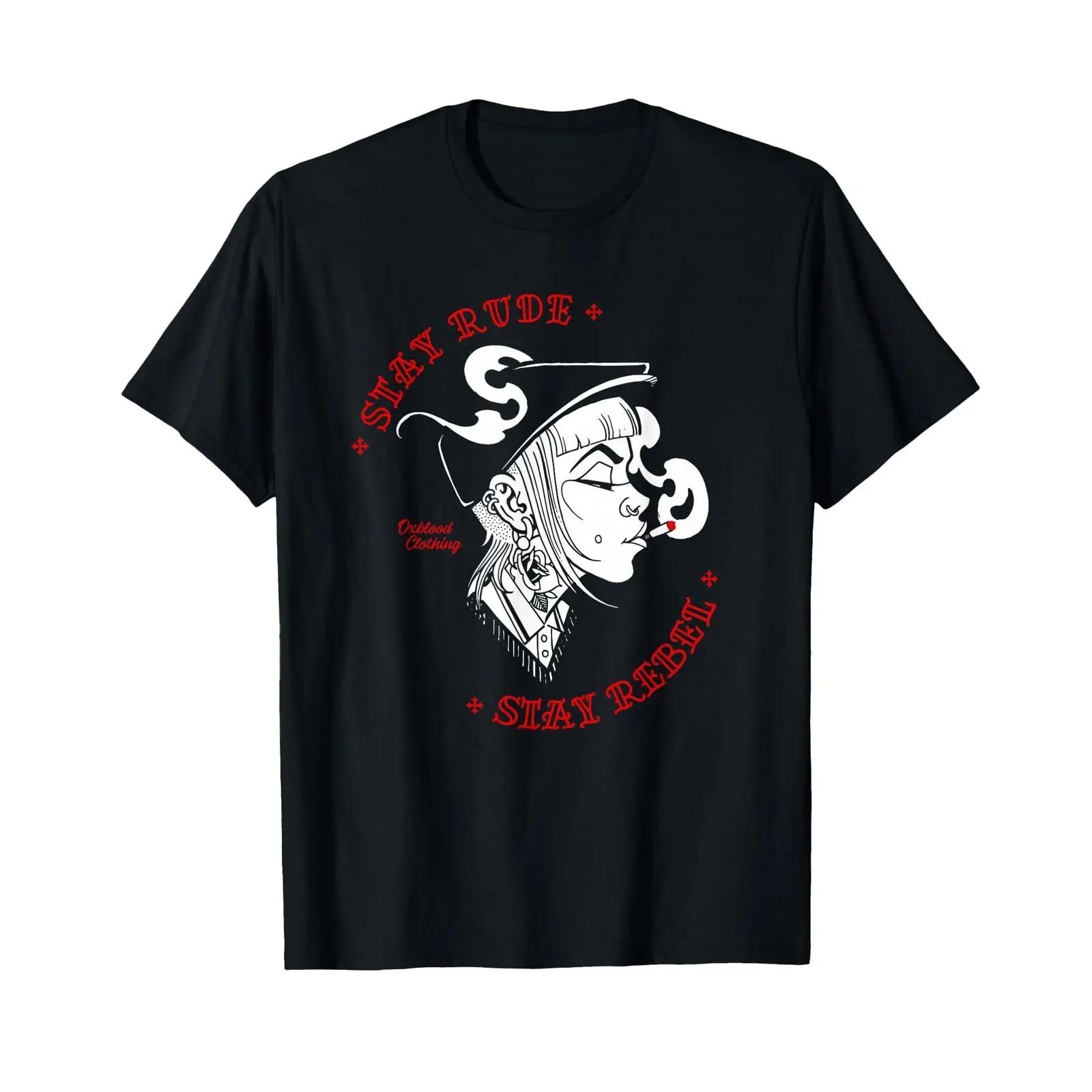 

Stay Rude Rebel Girl Skinbyrd Ska Punk T Shirt vintage Washed Unisex homme Slightly designer clothes streetwear Soft Breathable 5XL різнокольоровий