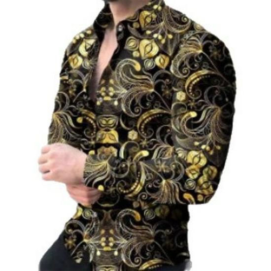 2025 Men's Fashion Trendy 3D Print Lapel Long Sleeve Casual Shirt
