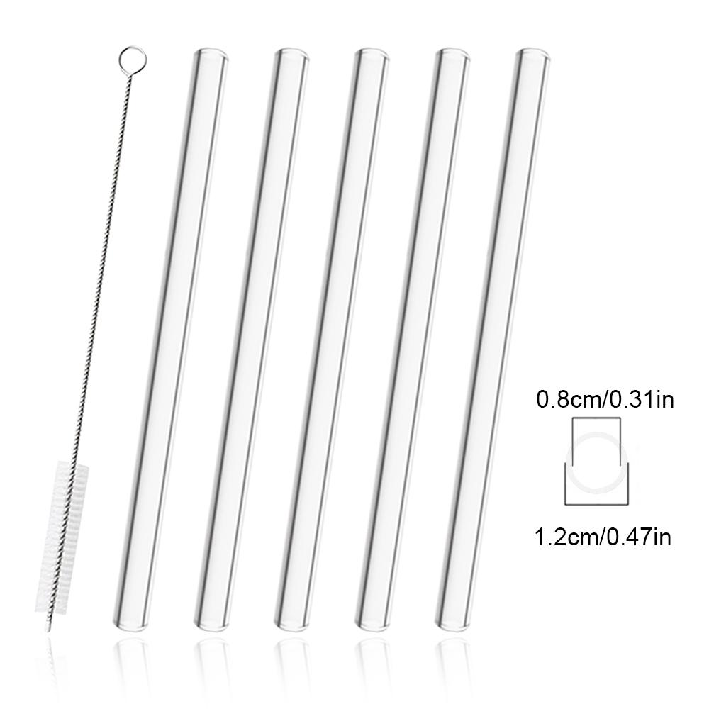 

6Pcs 12mm Glass Straw High Borosilicate Reusable Drinking Straw Set Bubble Tea Milk Smoothies Cocktails Bar Accessories прозрачный