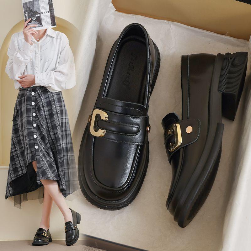 Leather Small Leather Shoes Women's New Spring and Autumn Black Loafer Large Size Flat-bottomed Doudou Soft-soled Single Shoes