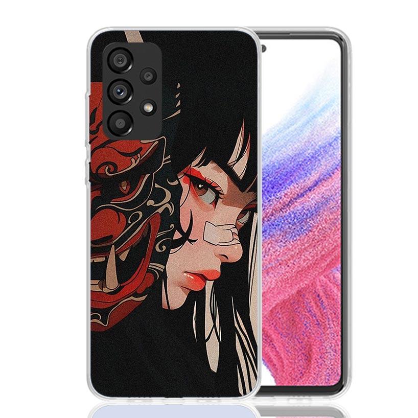 Japanese Oni Mask Girl Phone Case For Samsung Galaxy A52 A32 A22 A12 A02S A50S A30S A51 A31 AA71 Note 20 Ultra 10 S10 Plus Galax