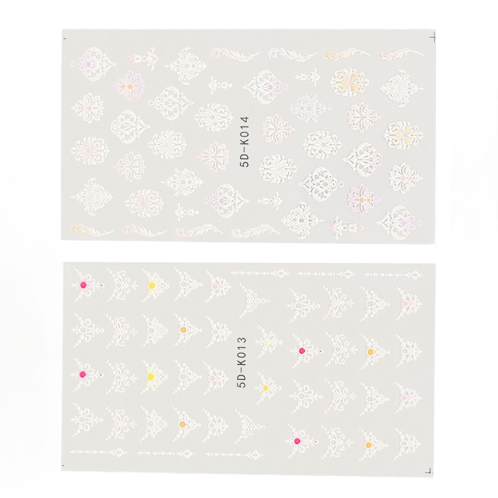 

2 листа 5D наклейки для нейл-арта самоклеящиеся тисненые с полым узором наклейки для ногтей украшение