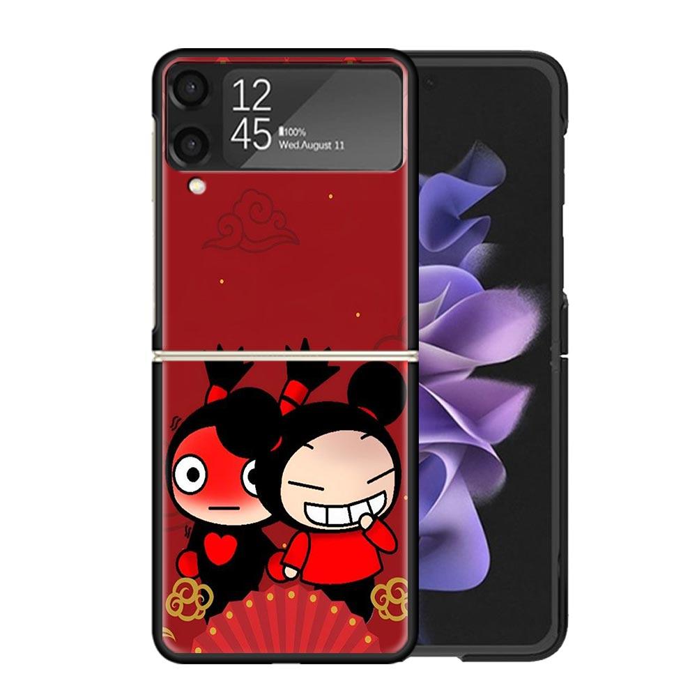 Cute Cartoon Pucca Garu Clear Phone Case For Samsung Z Flip 7 6 5 4 3 Galaxy ZFlip7 ZFlip6 ZFlip5 ZFlip4 ZFlip3 5G Print Cover C