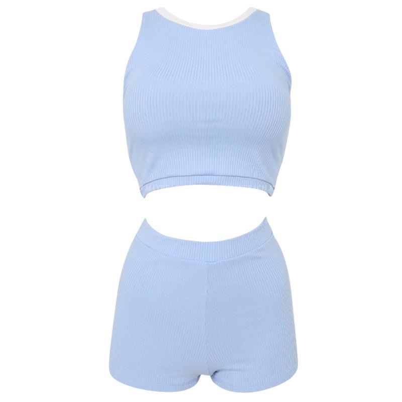 

2024 Корейский купальник бандо с разрезом и шортиками - Однотонный XL синий