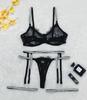 Hot-Selling European & American Sexy Lace Diamond Thong Garter Set - 4 Pieces