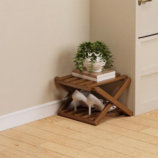 Wooden Folding Shoe Rack No Assembly 2/3/4/5/6/7 Tiers Bamboo Corner Shoe Rack Hallway Entryway Small Space Shoe Organizer Shelf