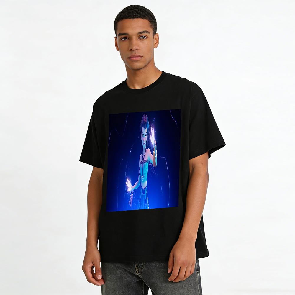 Cool Ancient Chinese Style Girl Print T-Shirt Unisex Loose Casual Chinese Culture Top Pure Cotton T-shirt