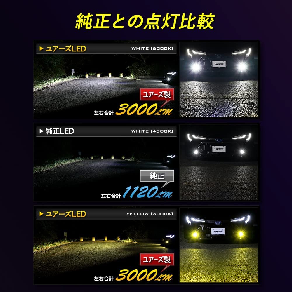 YOURS Switchable LED Fog Lamp Bulbs L1B for New Toyota Replacement for OEM Fog Custom Easy Toyota Custom Dress Toyota S (Yours) 2-Color (White/Yellow)