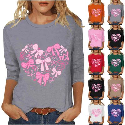 Women's Fashion Casual Three,quarter Sleeve Valentine's Day Printed Round Neck Top