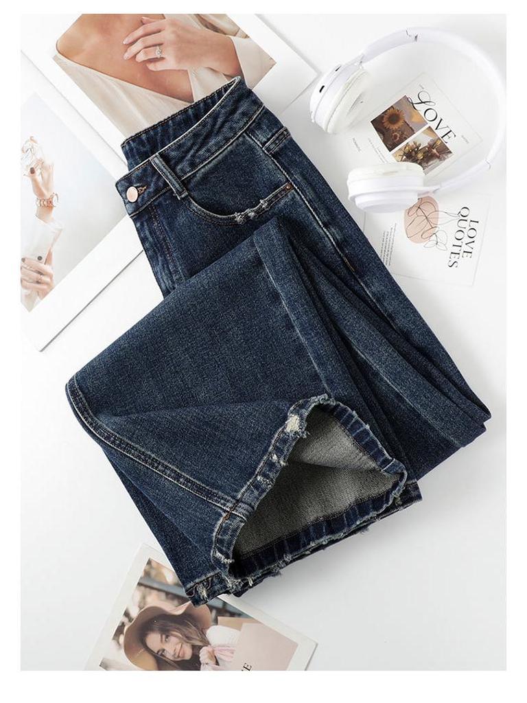 Autumn 2025 Retro Blue High Waist Straight Leg Jeans: Versatile, Slimming, Loose, Floor-Length Trousers