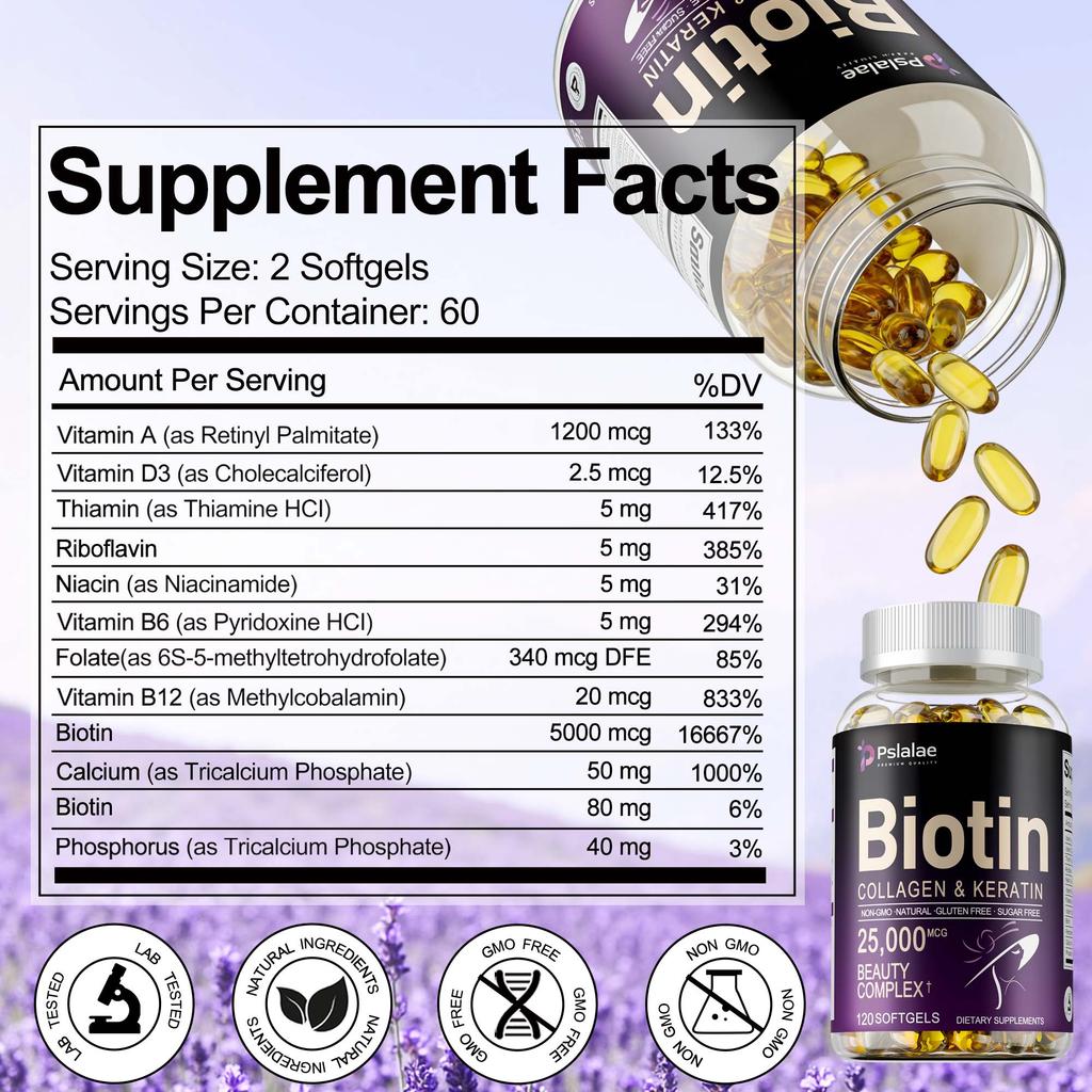 Biotin, Collagen & Keratin - Anti-Aging, with MSM, Hyaluronic Acid, Grape Seed