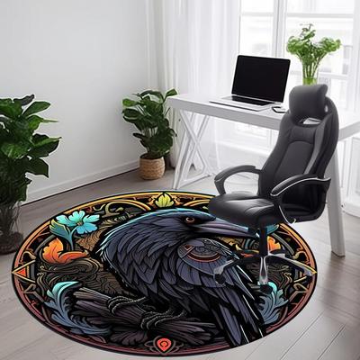 1pc Raven StainedGlass Office Round Area Rug, Under Office Chairs Bedroom Living Room Home Decor, Room Deco, Available In Various Sizes