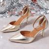 Mode Mode Gold Spitzschuh Dünner Absatz Pumps Damen 2025 Übergröße 35-42 Knöchelriemen Pumps Frau Party Hochzeit High Heel Schuhe Weiblich