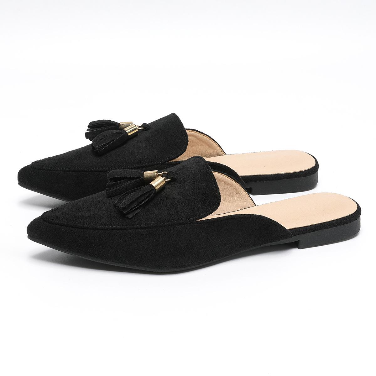 

Летний повседневный стиль, новые модные туфли с острым носком и плоским дном, большой размер, кисточка 43 чёрный