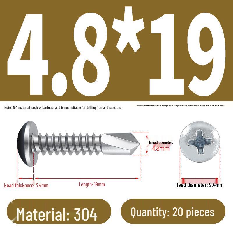 Stainless Steel 304 Phillips Round Head Self-Drilling & Tapping Screws, M3.9/M4.8/M5.5 Swallowtail Bolts